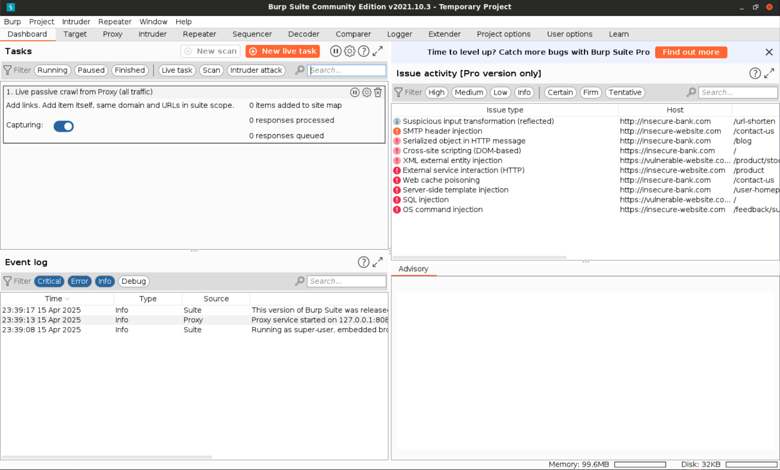 Burp Suite Running