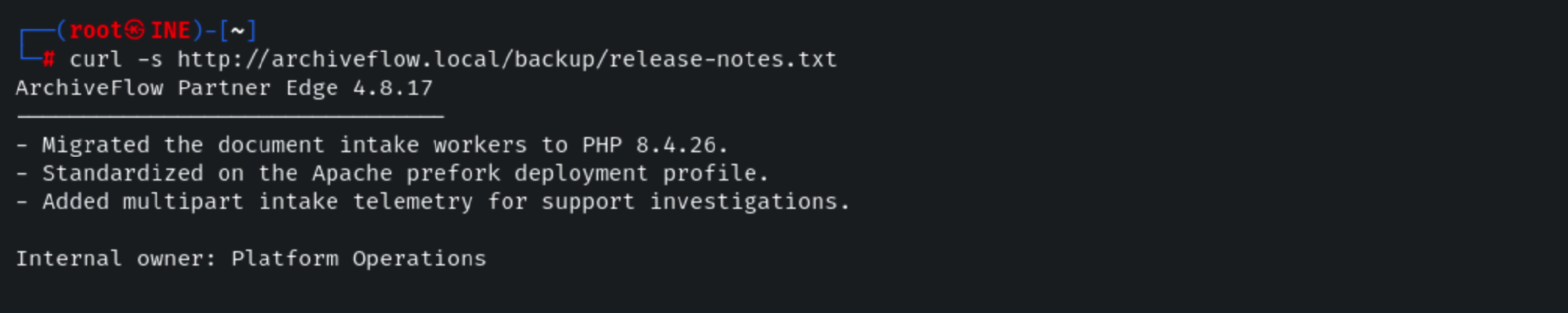 ArchiveFlow release notes confirming PHP 8.4.26, Apache prefork, and multipart request processing.