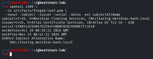 Subject issuer validity and SAN of the generated leaf certificate