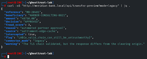 Legacy connector accepting the simulated attacker response