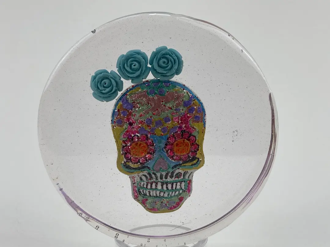 Catrina with Blue Flowers Paper Weight
