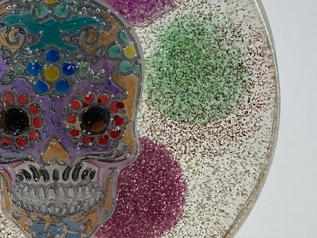 Hanging Sugar Skull With Glitter Balls