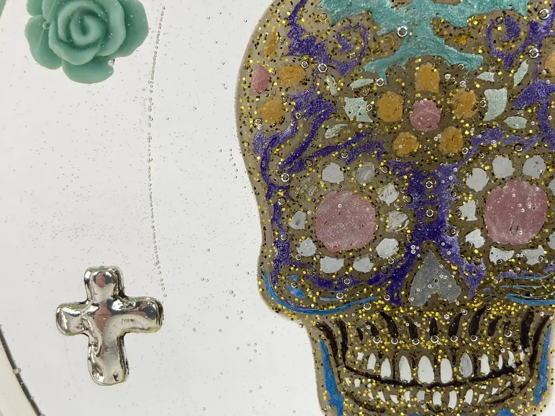 Paper Weight with Black, Gold and Purple Sugar Skull