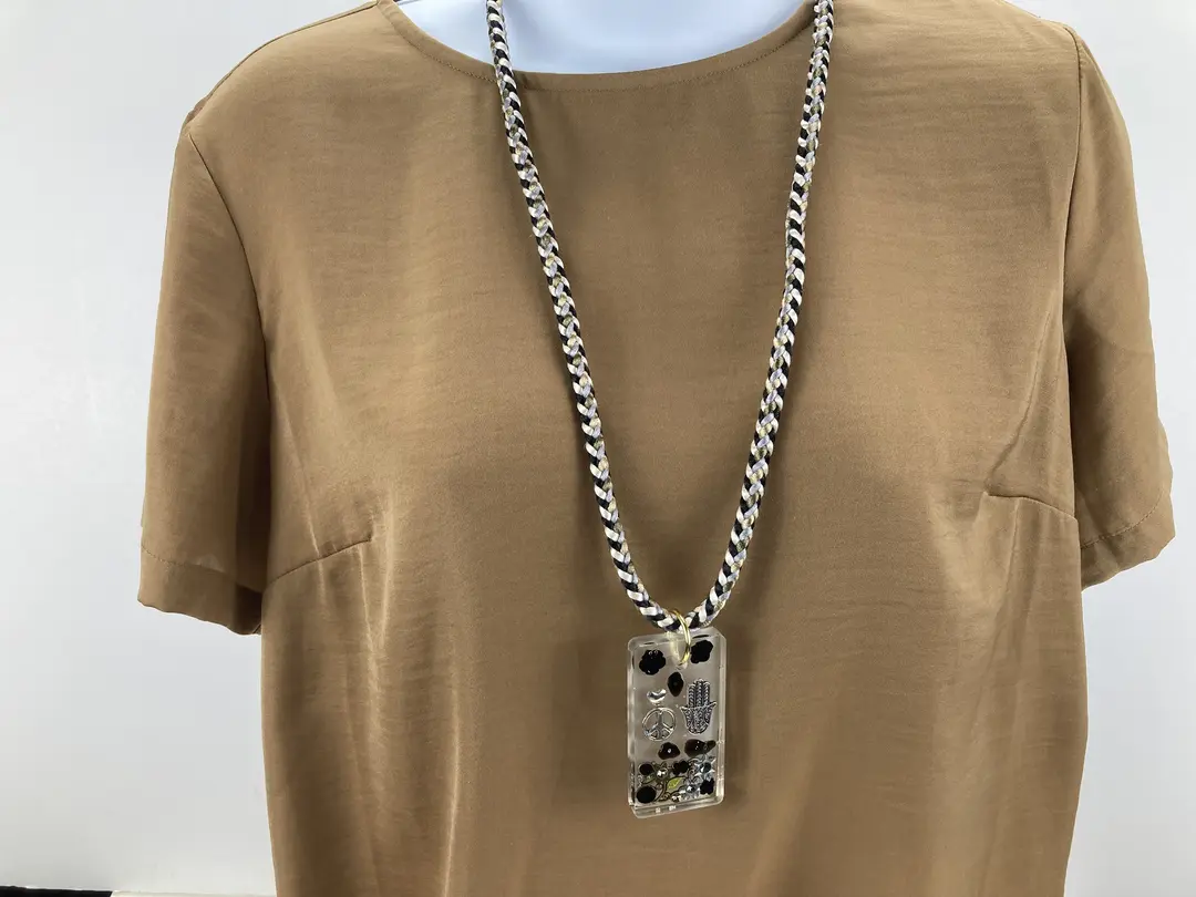 Black and Silver Pendant on Kumihimo Cord