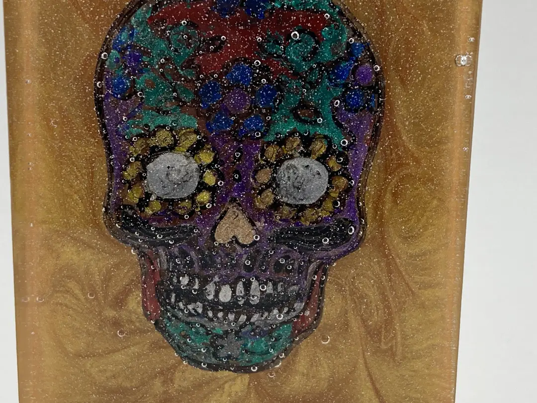 Hanging Rectangle Sugar Skull in Gold