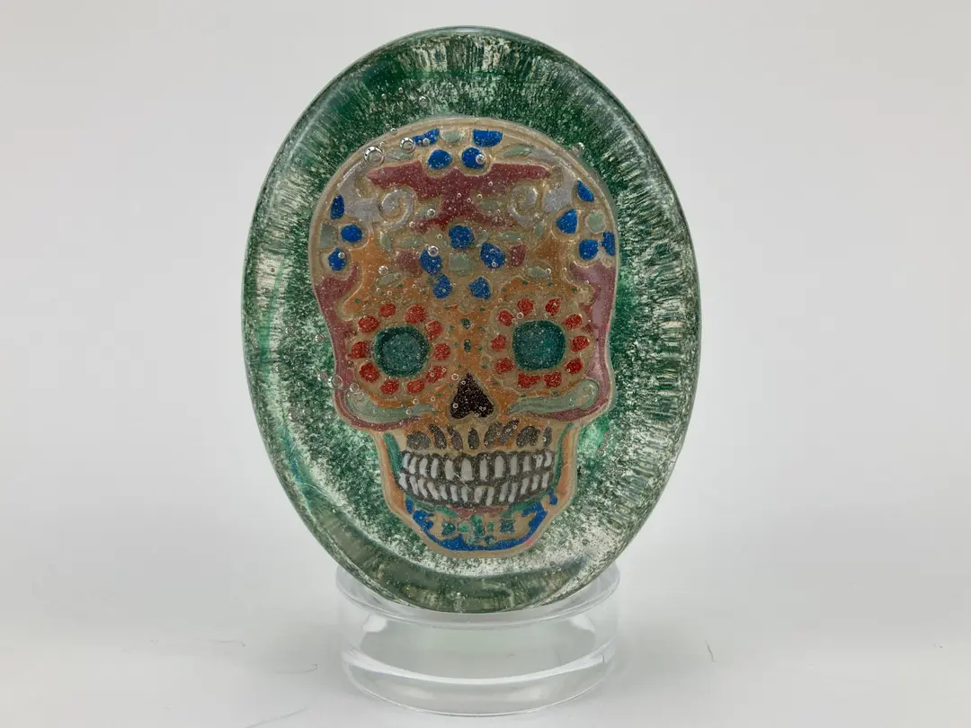 Oval Green Sugar Skull Paper Weight