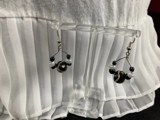 Black and White Cascade Beads with matching earrings