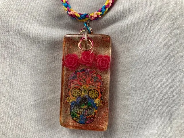 Sugar Skull Pendant with 3 Roses