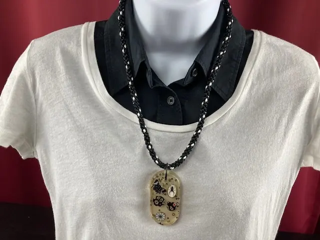 Black and White Spider, Butterfly and Rose Pendant