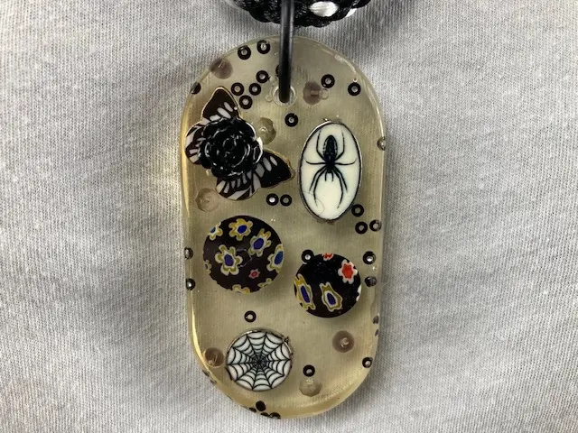 Black and White Spider, Butterfly and Rose Pendant