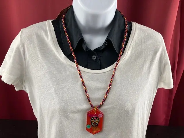 Bright and Colorful Sugar Skull Pendant and Cord