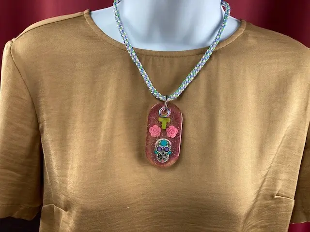 Blue and Pink Sugar Skull Pendant
