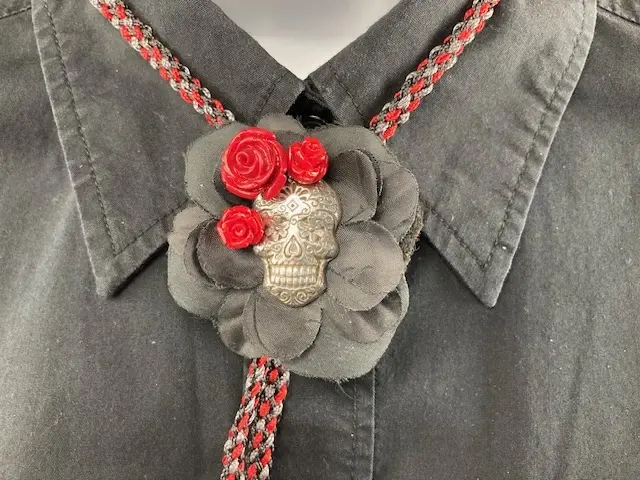 Sugar Skull Bolo with Black Flower