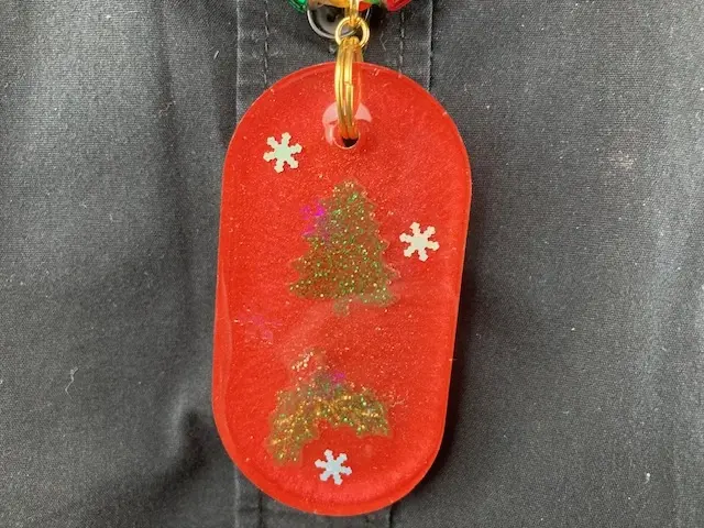 Christmas Tree and Holly Oval Pendant