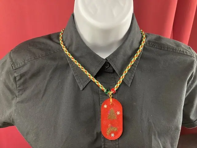 Christmas Tree and Holly Oval Pendant