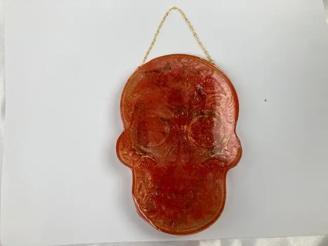 Hanging Orange Sugar Skull Plaque 