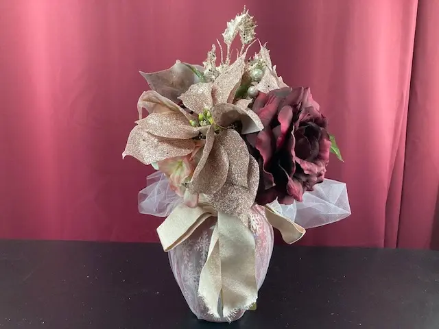 Silk Flowers in Glass Vase