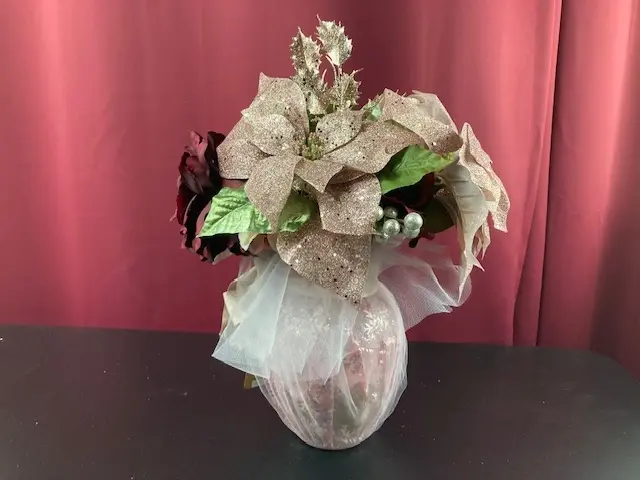 Silk Flowers in Glass Vase