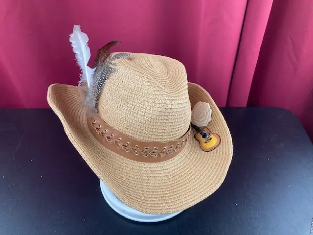 Guitar, Feathers, Butterfly and White Rose Hat