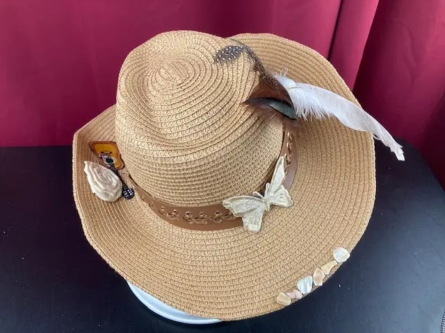 Guitar, Feathers, Butterfly and White Rose Hat