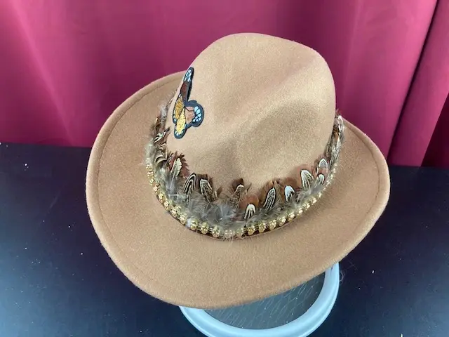 Brown Felt Cowboy Hat with Feathered Hatband