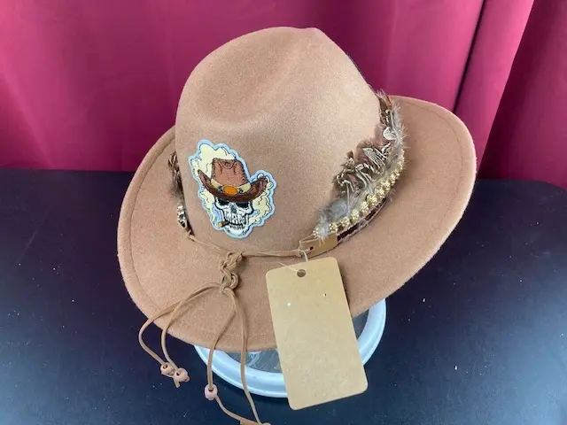 Brown Felt Cowboy Hat with Feathered Hatband
