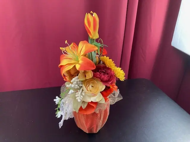 Fall Colored Silk Flowers with Lace ribbon