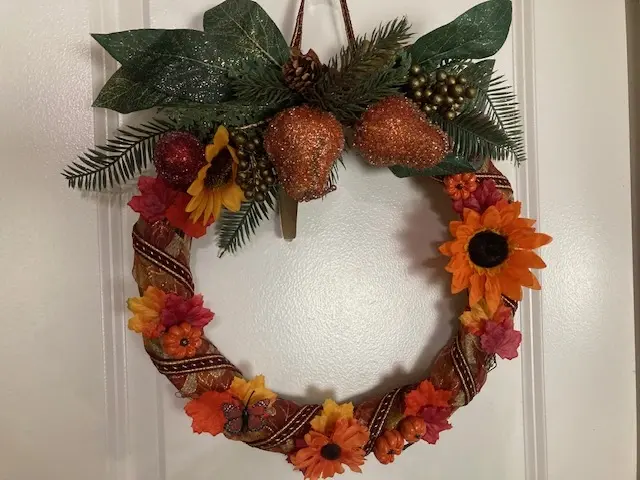 Fall Wreath with Flowers and Pears