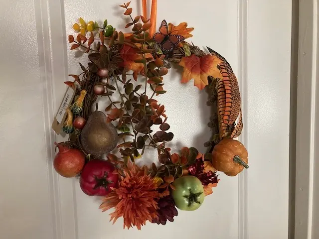 Autumn Wreath with Fall Vegetables and Flowers
