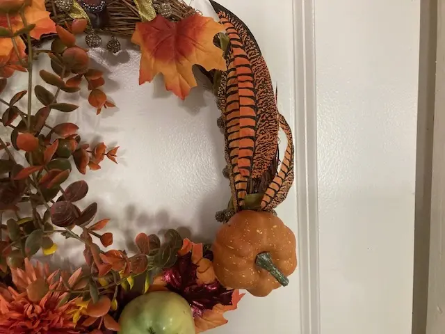 Autumn Wreath with Fall Vegetables and Flowers