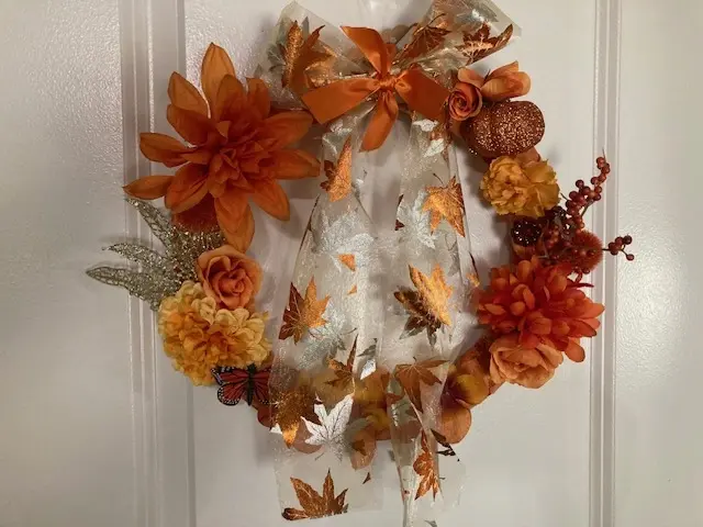 Fall Wreath with Flowers and  Bow