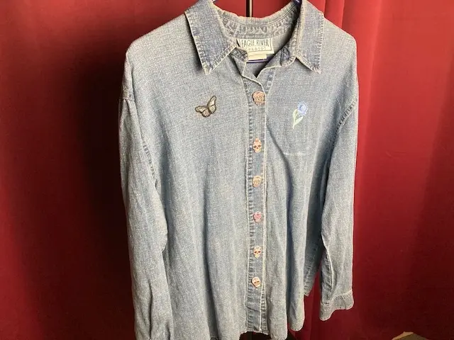 Soft Denim Shirt with Flower Printed Sugar Skull