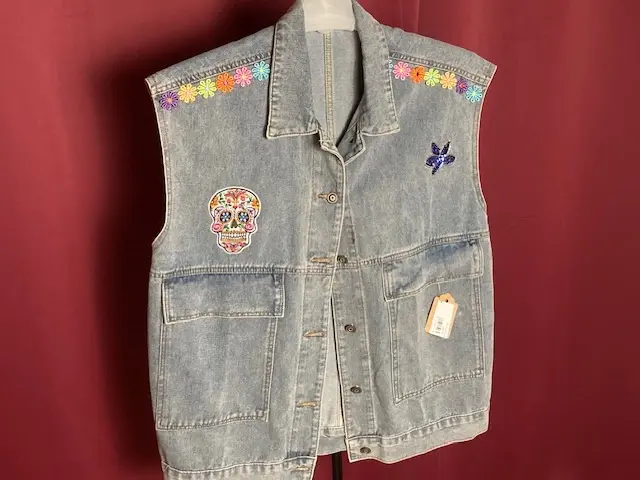 Flowers on the Shoulders Denim Vest