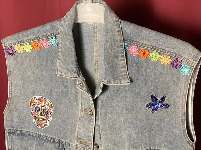 Flowers on the Shoulders Denim Vest