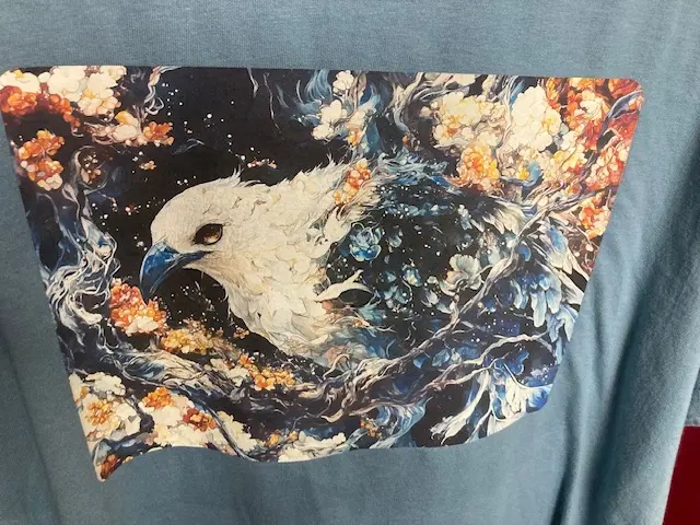 Gray Blue Shirt with White Headed Bird