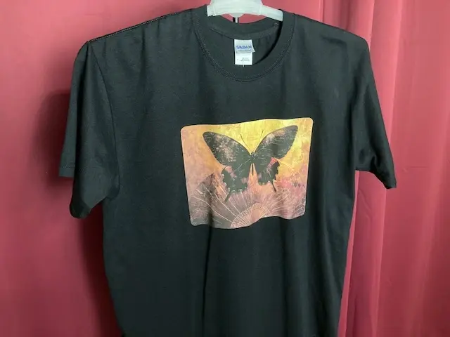 Black Shirt with Butterfly and Fan