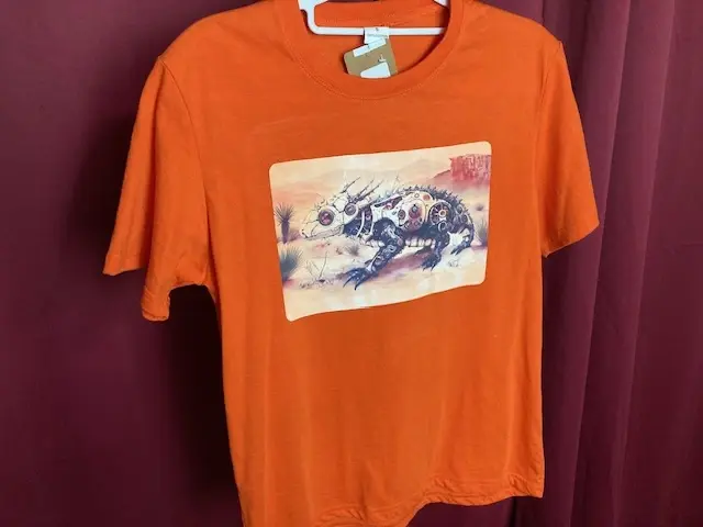 Orange T-Shirt with Steampunk Horned Lizard