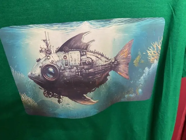 Green T-Shirt with Steampunk Fish