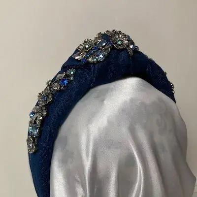 Bejeweled Denim Knot Headband