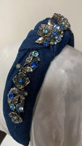 Bejeweled Denim Knot Headband