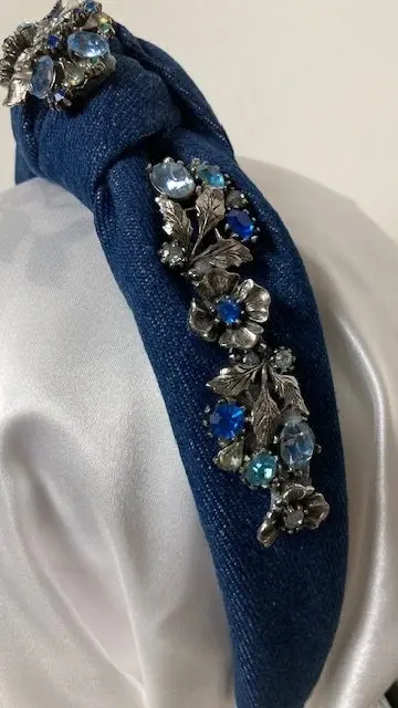 Bejeweled Denim Knot Headband