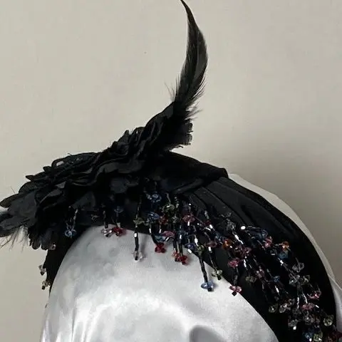 Black Flower with Beads and Feathers