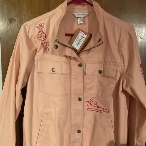 Blush Pink Jean Jacket with Jazz Music Theme