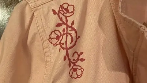 Blush Pink Jean Jacket with Jazz Music Theme