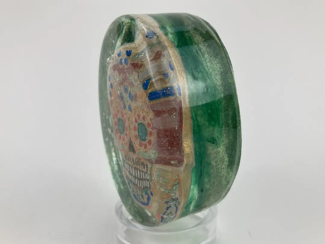 Oval Green Sugar Skull Paper Weight