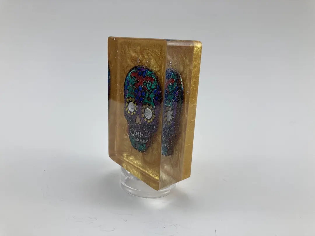 Hanging Rectangle Sugar Skull in Gold