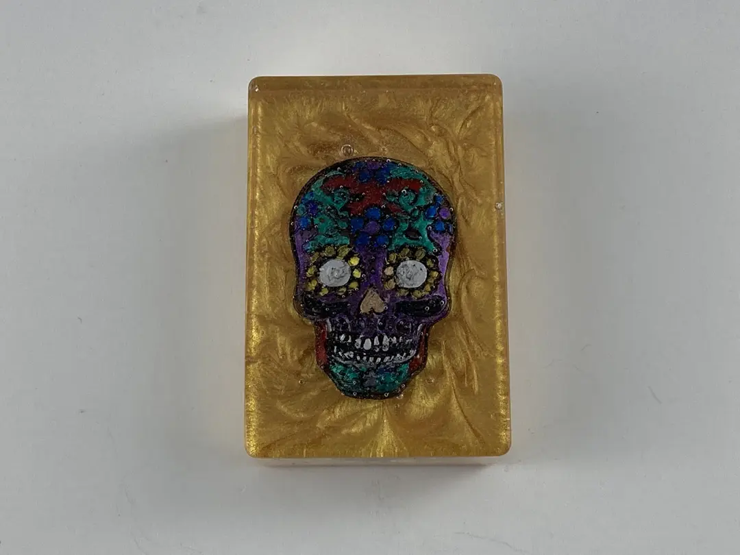 Hanging Rectangle Sugar Skull in Gold