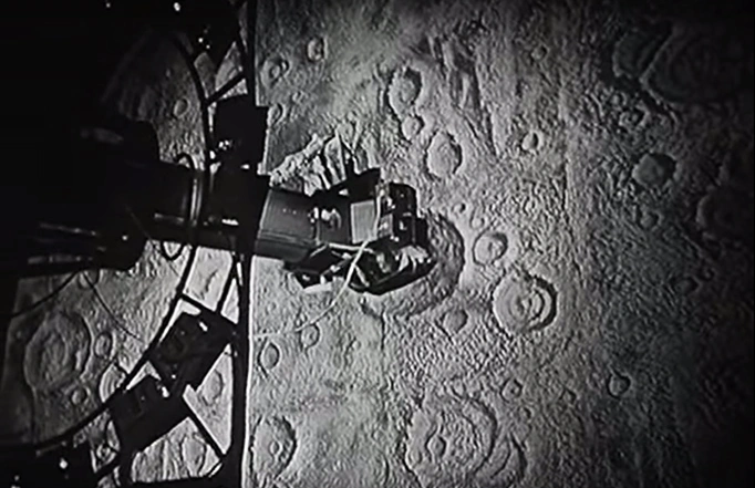 A lunar landing simulator at work. 