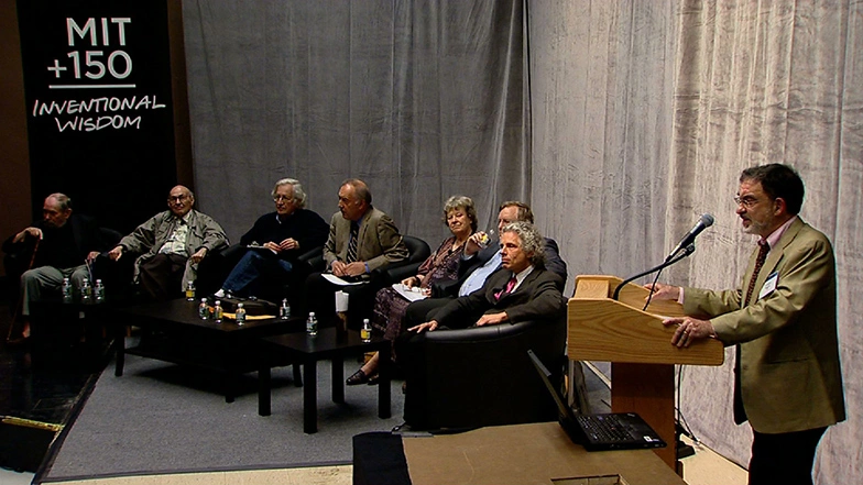 David A. Mindell and company welcomes audience members to the last of six symposiums to mark MIT's 150th anniversary